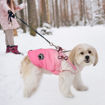 Jaqueta para Cães de Estimação com Arnês Inverno Quente Zíper nas Costas Casacos para Cães Pequenos, Médios e Grandes Roupas Refletivas Corta-vento Grossas