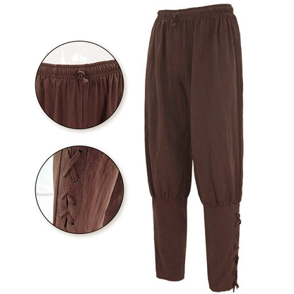 4 Pcs Men's Halloween Renaissance Costume Set Medieval Vest Shirt Ankle Banded Pants Viking Belt Armband Pouch
