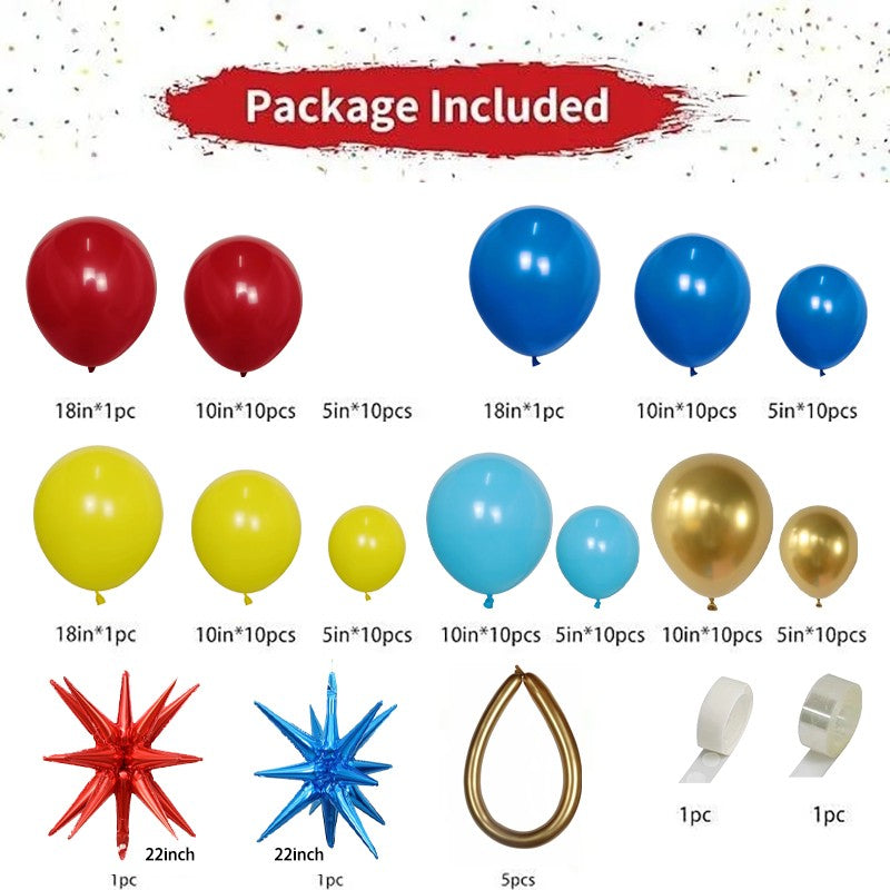 112Pcs Red Blue Yellow Balloons Metal Strip Balloons Arch Garland Kit Cartoon Carnival Circus Theme Birthday Party Decoration