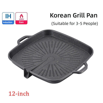 KOSUN Non-stick Barbecue Pan Stone Coated Cast Aluminum Korean Grill Pan Guipan Pot with Pour Mouth for Gas and Induction Stove