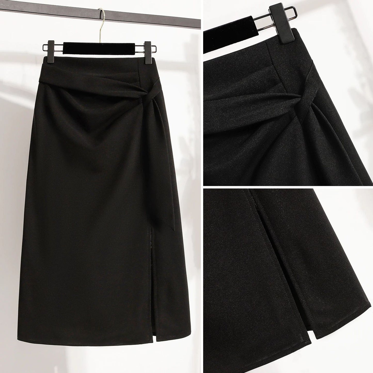Autumn Winter Mid-Length A-Line Skirt 2025 Plus Size Elegant Asymmetrical Slit Skirts Women's High Waist Oversized Suit Skirts