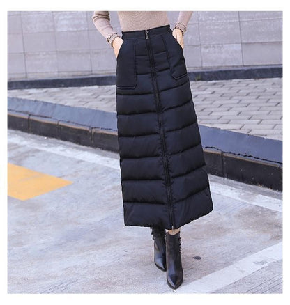 Saia de Algodão Quente de Inverno Grossa Feminina Outono Inverno Nova Saia de Algodão Para Baixo Calça Meia-Corpo 2025 Nova Saia de Inverno Vestido Longo