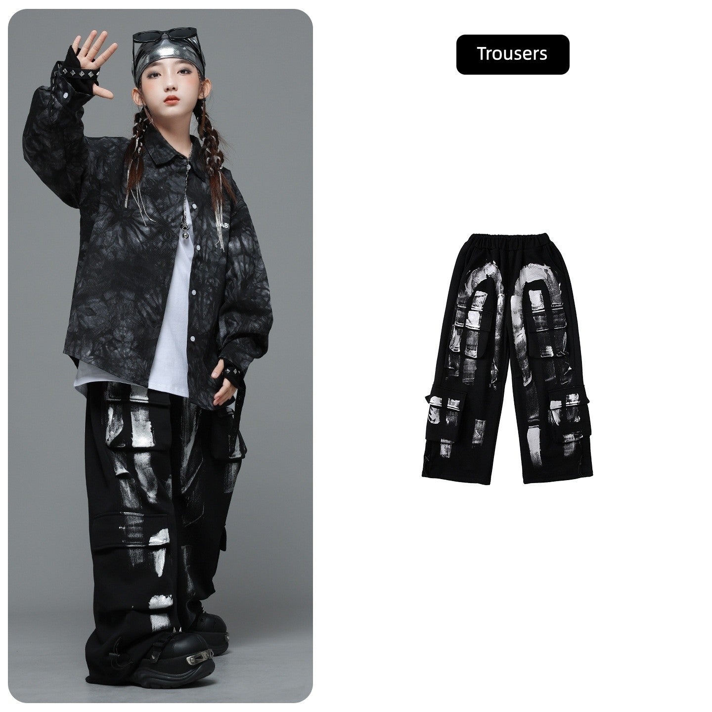 Roupas Infantis Hip Hop Casaco Brilhante Preto Top Calças Jogger Pretas de Rua para Meninas Meninos Fantasia de Dança Jazz Roupas
