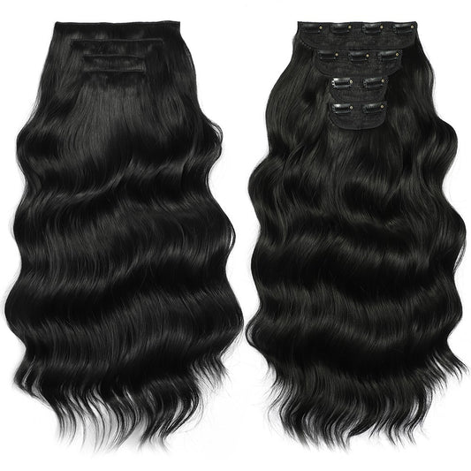 Bio Body Wave Clip in Hair Extensions  22 inches 4 pcs/lot  220g Soft Natural Heat Resistant Fiber Clip in Synthetic Hair