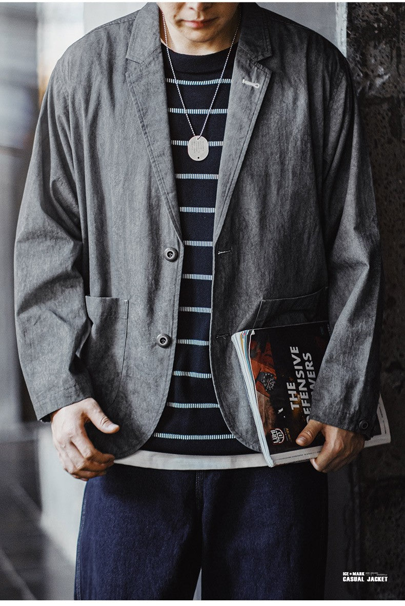 Maden New Casual Suit with Irregular Pattern Design Lapel Loose Blazers Cotton Jacket for Men's Spring and Autumn