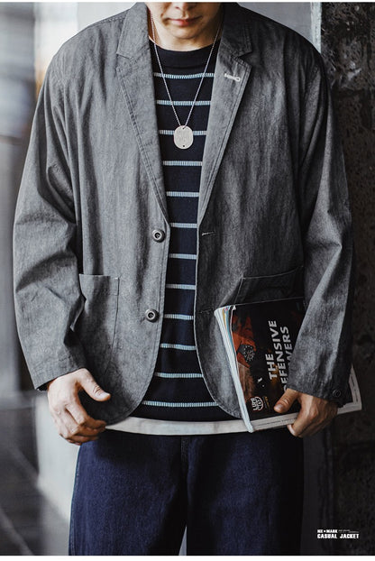 Maden New Casual Suit with Irregular Pattern Design Lapel Loose Blazers Cotton Jacket for Men's Spring and Autumn