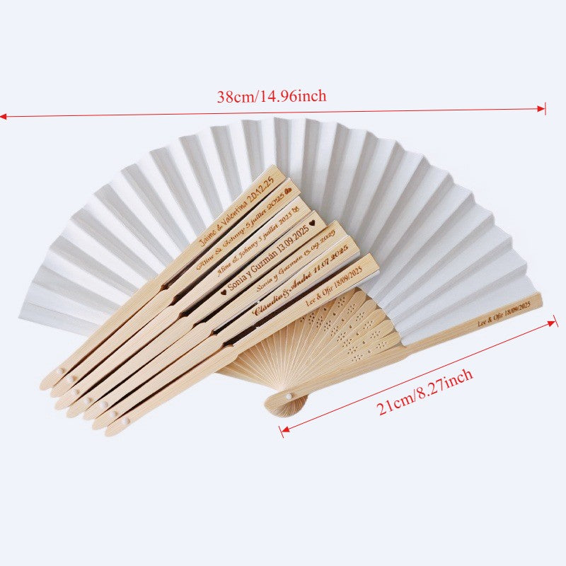 Personalized white paper Hand Fans with organza bag Custom Engraved Wedding Fans Party Favor Bridal Shower Accessory Guest Gifts