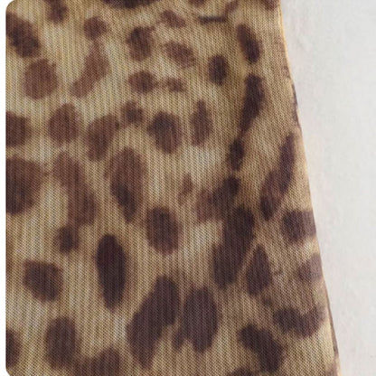 Women Leopard Tulle Midi Skirt 2024 Summer Fashion High Waist Elasticated Waistb