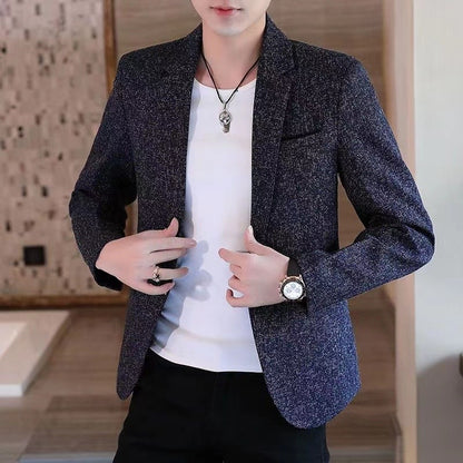Men's casual plaid suit jacket, fashionable and versatile slim-fitting top, stylish plaid suit