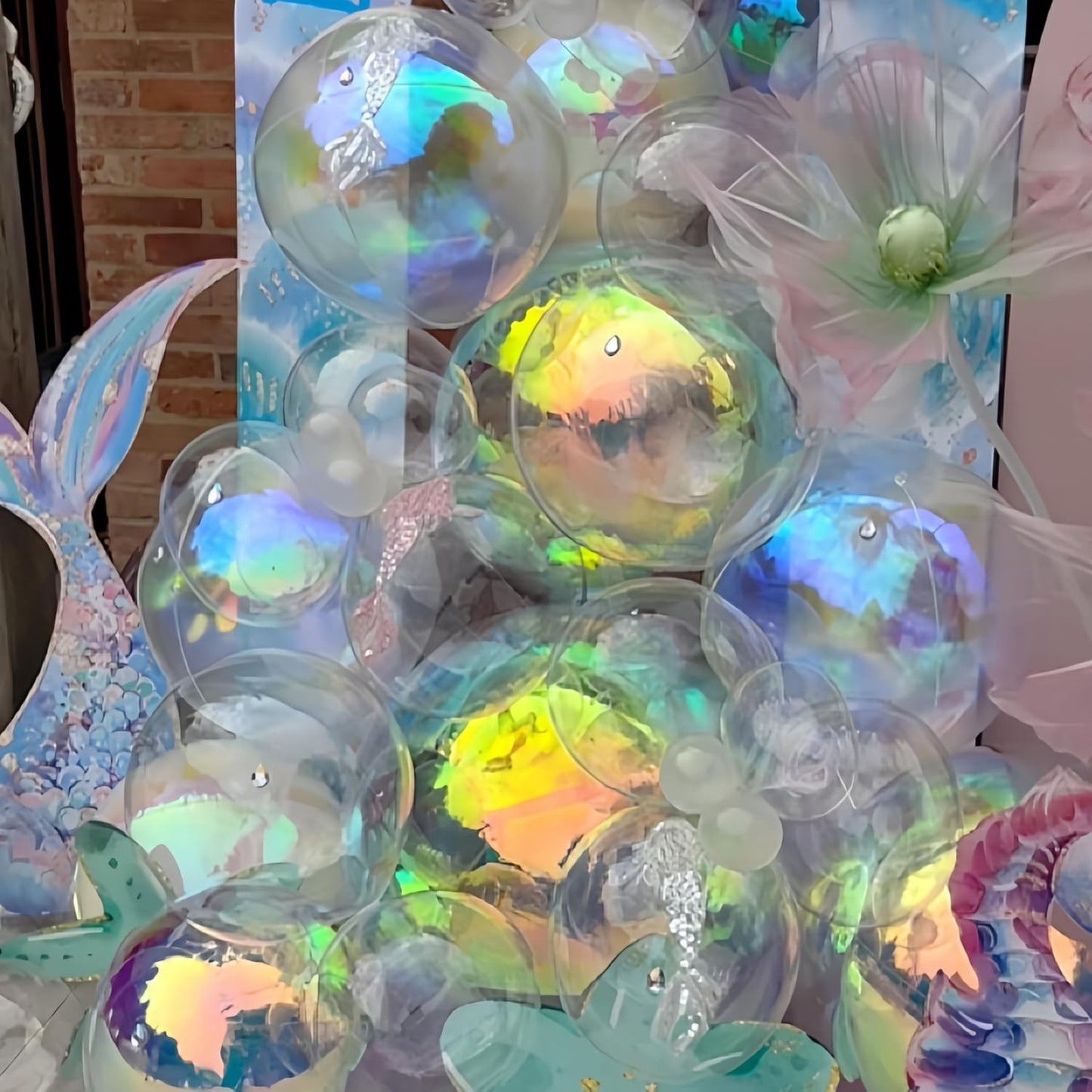 12Pcs Iridescent 4D Round Foil Balloons 22/12/10IN Holographic 4D Foil Balloons Helium Air Globos Mermaid Birthday Wedding Decor