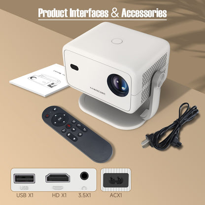 Projetor Magcubic 650ANSI L018 4K Nativo 1080P Foco Automático e Correção de Keystone Android11 BT5.2 WIFI6 Cinema Doméstico Portátil 360°
