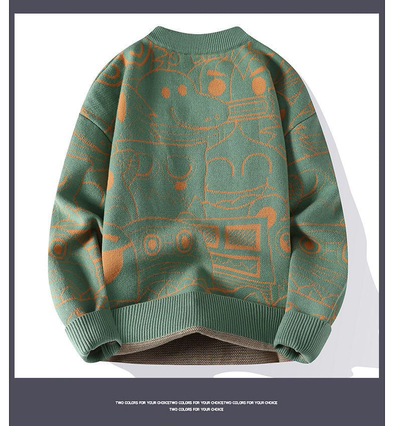 Autumn and Winter High School Students' Trendy Versatile Thick Bottom Sweater Knitted with Velvet Warm Fashion Men's Sweater