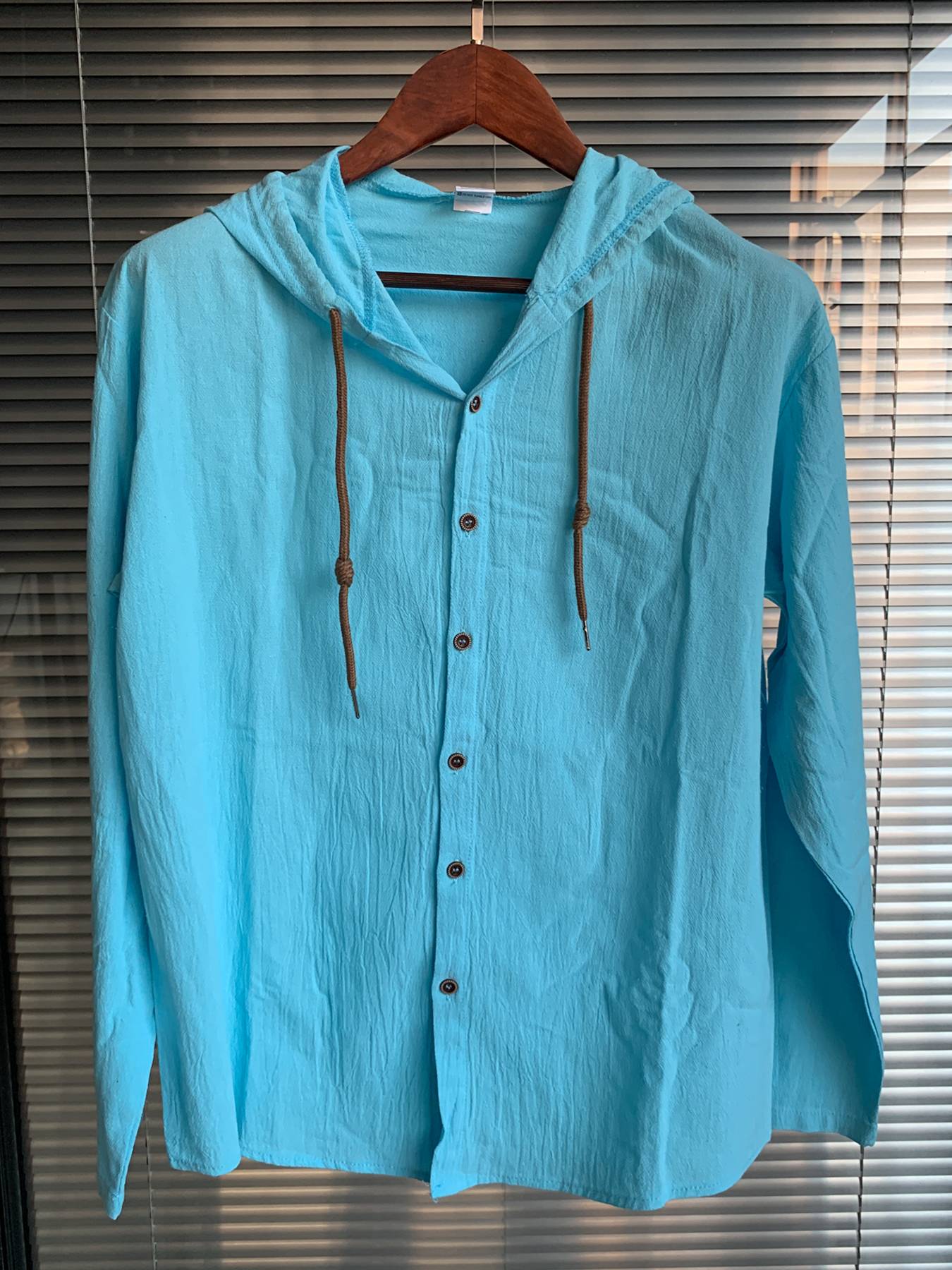 Summer Men's Cotton Linen Shirt Solid Streetwear Long Sleeve Hoodie Clothing For Men Button Tops Casual Loose Men Hooded Shirt