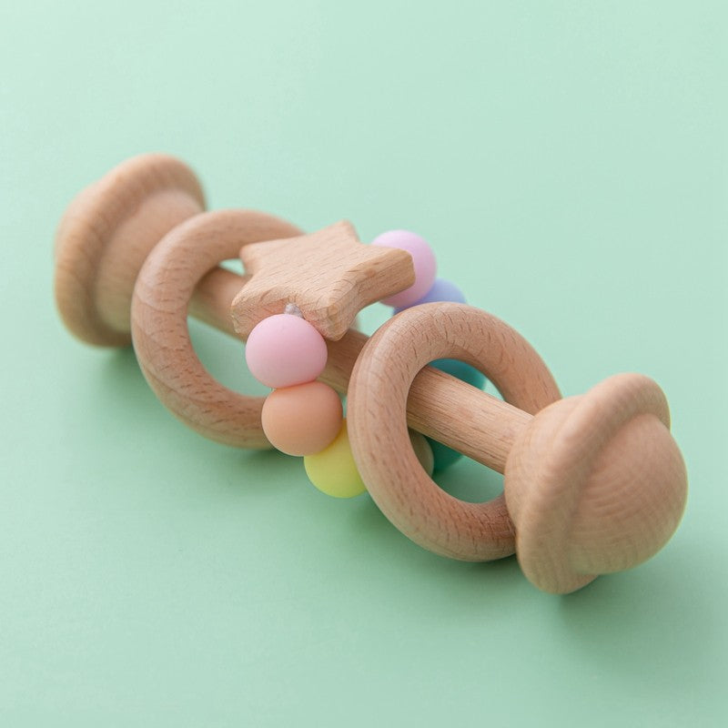 1Pc Baby Wooden Rattle Teether Toys Beech Wooden Ring Star Hand Music Rattle Teething Baby Toys Montessori Toys For Kids Gift