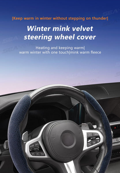 SEAMETAL 2 peças Capa de Volante de Carro Antiderrapante de Pelúcia Conjunto de Acessórios para Carro Tipo O D para Volante Mantém Aquecido no Inverno