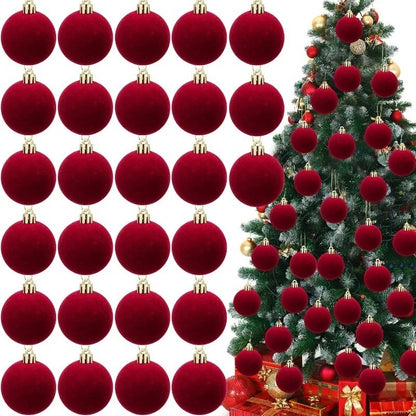 1/30pcs Wine Red Christmas Ball Velvet Round Christmas Balls Xmas Tree Ornaments Ball Hanging Pendants New Year Party Decor