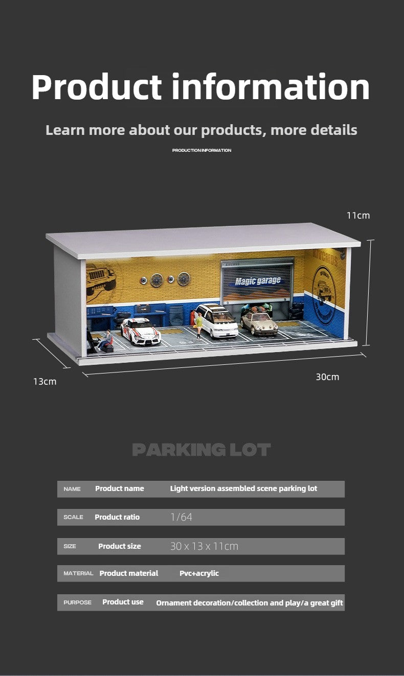Estacionamento Simulado 1:64 com Luzes Cena em Miniatura Garagem de Brinquedo para Meninos Suporte de Exibição de Carros Coleção Infantil