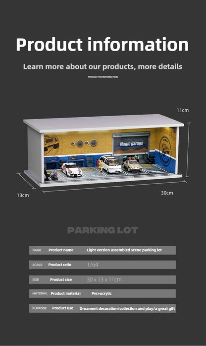 Estacionamento Simulado 1:64 com Luzes Cena em Miniatura Garagem de Brinquedo para Meninos Suporte de Exibição de Carros Coleção Infantil