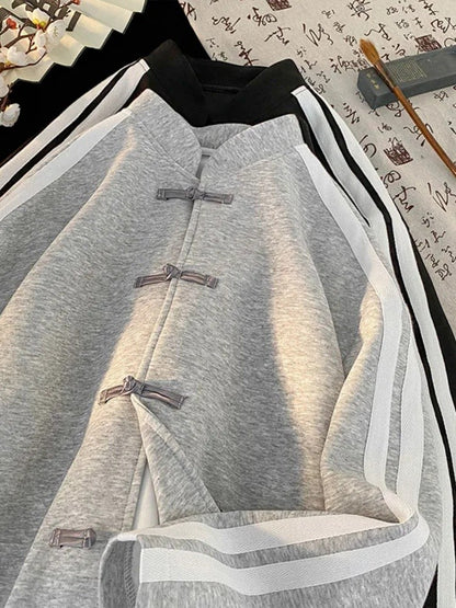 New Chinese Style Buttoned Cardigan Sweatshirt for Men Women 2025 Spring Loose Top Trendy Brand Chinese Style Heavyweight Jacket