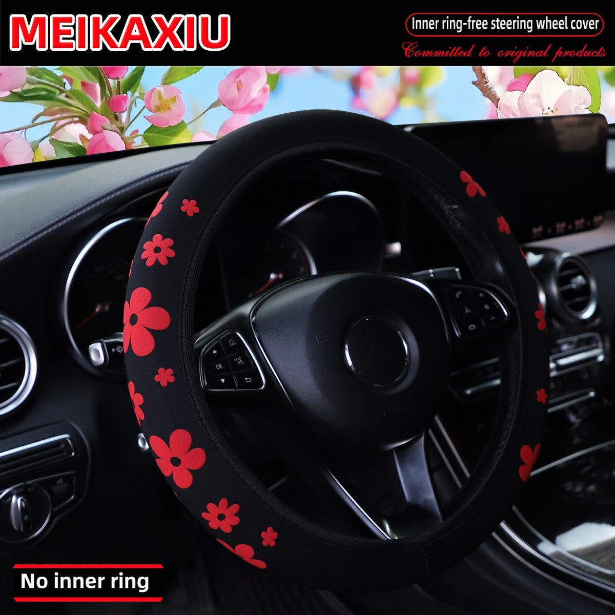 Diving material foamed beautiful flower fabric car rimless steering wheel cover suitable for 37-38cm women's size