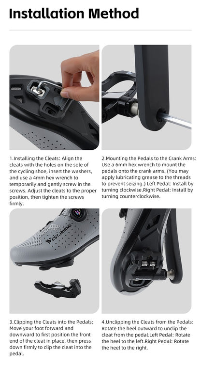 WEST BIKING Road Bike Pedals Nylon Bicycle Locking Pedals Cycling Bearing Cleats Clipless Pedal Look System With Locking Plates