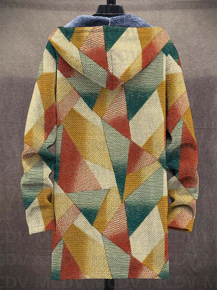 Unisex Retro Ethnic Pattern Print Plush Thick Long-Sleeved Sweater Cardigan Coat