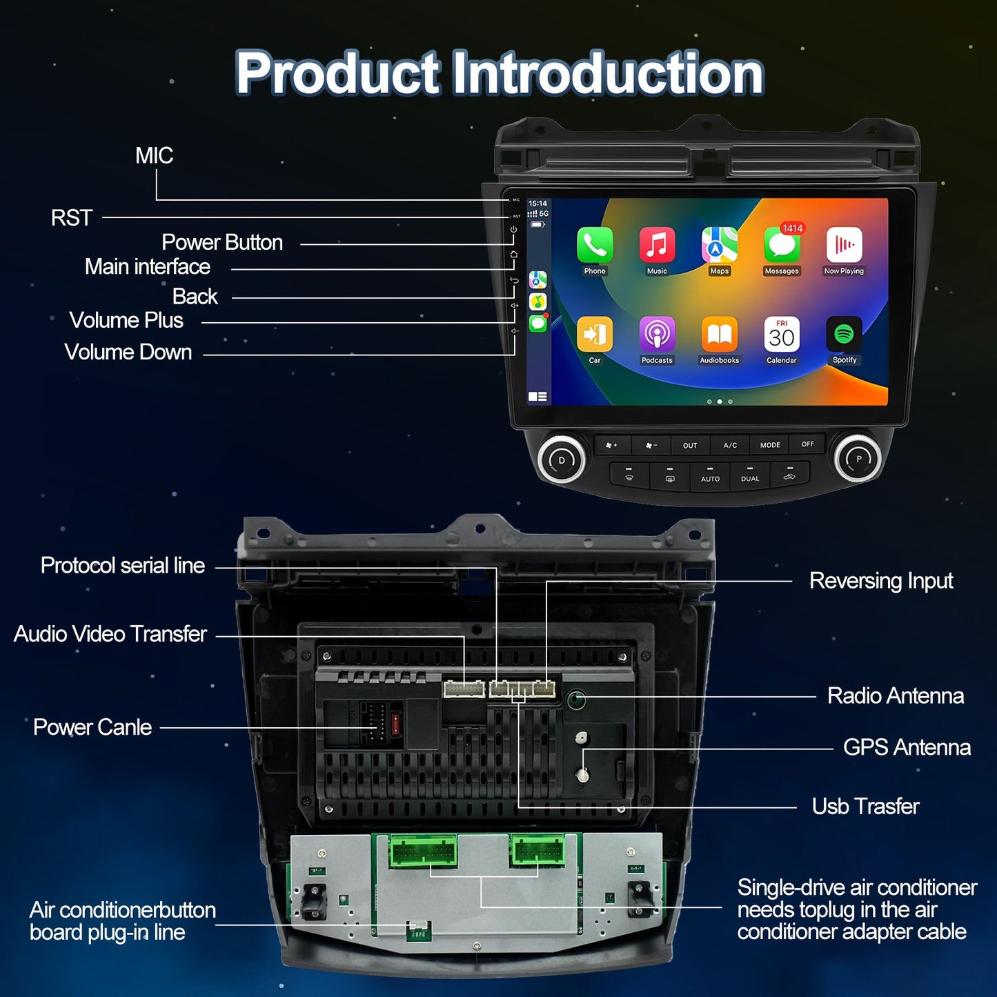 10.1 Inch Android13 Wireless Car Carplay Android Navigation Reversing Camera All-in-one 2+32G CarPlay GPS For Honda Accord 03-07