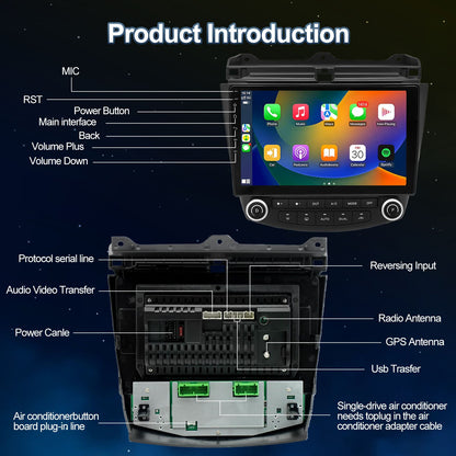 10.1 Inch Android13 Wireless Car Carplay Android Navigation Reversing Camera All-in-one 2+32G CarPlay GPS For Honda Accord 03-07