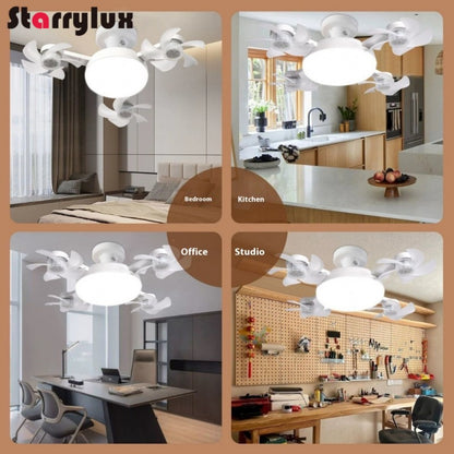 LED Smart Silent Fan Light with E27 Screw Creative 3/4/5 Head Remote-Controlled 3-Speed Adjustable for Home Living Room Bedroom