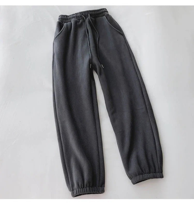 Thick Warm Fleece Lined Wide Leg Casual Sweatpants Women's Autumn Winter plus Size Cuffed Slimming Loose Fit Sport Pants
