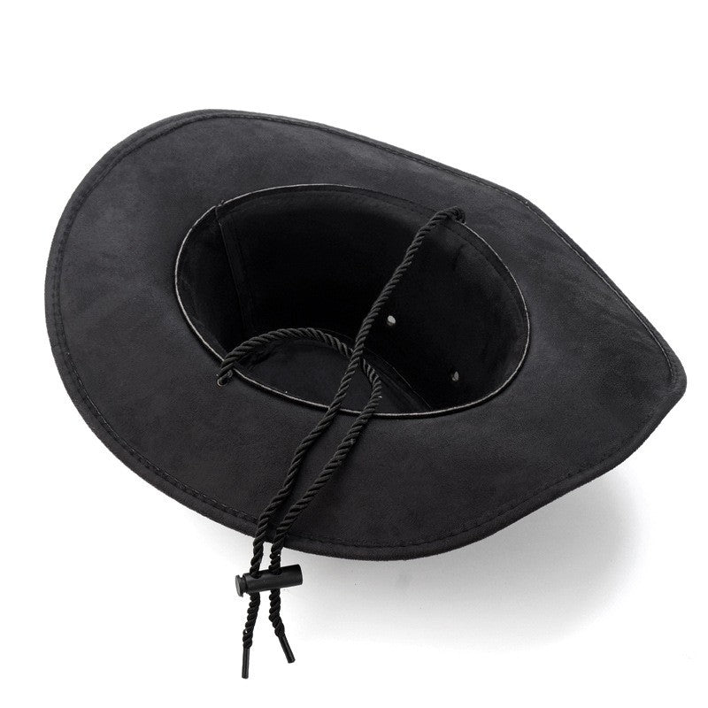 Western Cowboy Hat Retro Sheriff Cap Sunscreen With Wind Rope Hat Men And Women Horseback Riding Tourism Fishing Sunshade Cap