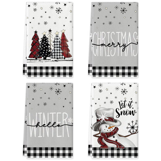 2/4pcs Christmas towels, snowflakes, Christmas trees, snowmen patterns, kitchen cleaning towels, dishwashing towels, hand towels