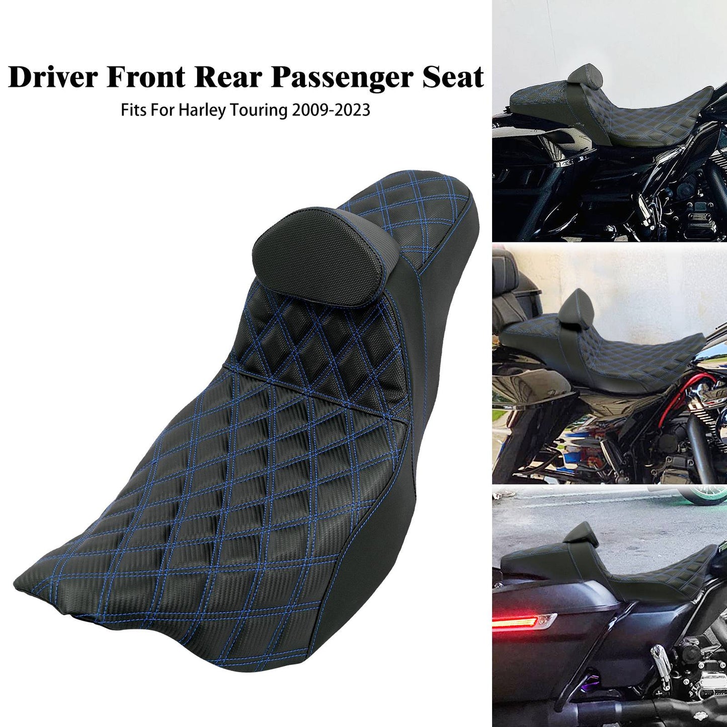 Assento de motocicleta para motorista e passageiro com encosto para Harley Touring Street Glide Road King FLHTK 09-2023