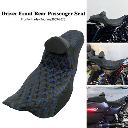 Assento de motocicleta para motorista e passageiro com encosto para Harley Touring Street Glide Road King FLHTK 09-2023