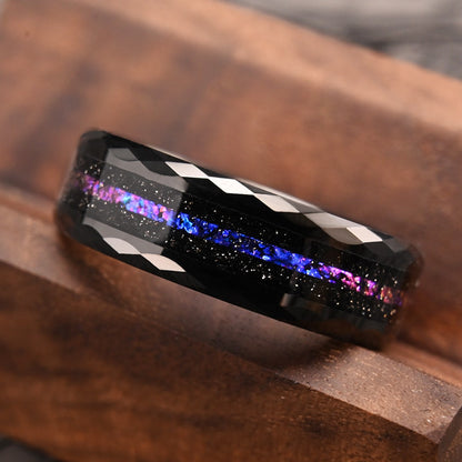 Anel de carboneto de tungstênio preto, anel de compromisso para homens, joias da moda, alianças de casamento masculinas, anéis de noivado Galaxy