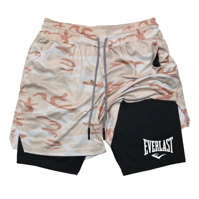 Men Compression Gym Shorts Everlast Printed Sports Pants Double Layered Quick Drying Basketball Beach Muscle Fitness PocketTowel