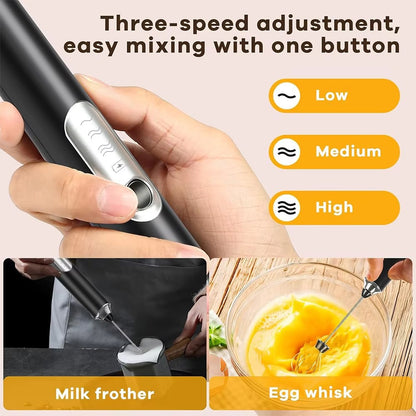 Espumador de leite elétrico, batedor de ovos manual, máquina de café portátil, batedor de creme, mixer de alimentos de cozinha de 3 velocidades, misturador de ingredientes