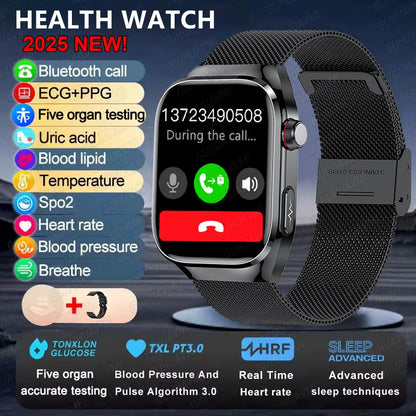2025Novo Micro Exame Físico Smartwatch Para Homens Ácido Úrico Gordura Corporal Relógios de Saúde de Cinco Órgãos Chamada Bluetooth SmartBracelet