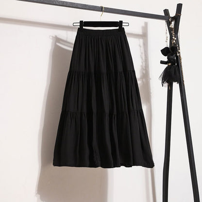 A-line Skirt High Waist Casual Slimming Cake Skirt Versatile Mid Length Dress Youthful Women New In Clothes Sweet Black Trend