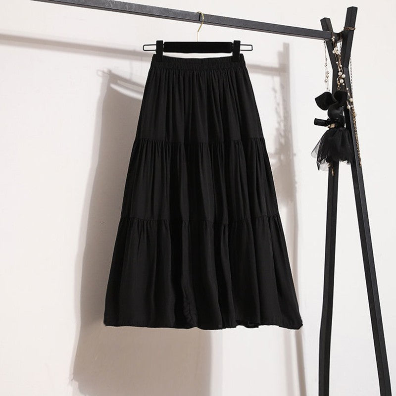 A-line Skirt High Waist Casual Slimming Cake Skirt Versatile Mid Length Dress Youthful Women New In Clothes Sweet Black Trend