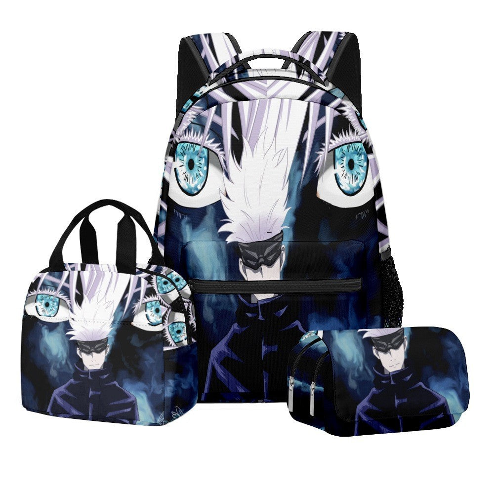 Anime Estampa Digital Jujutsu Kaisen Conjunto Escolar Mochila Grande Capacidade Lancheira Estojo de Lápis 2 Camadas 3 Peças Presente para Menino