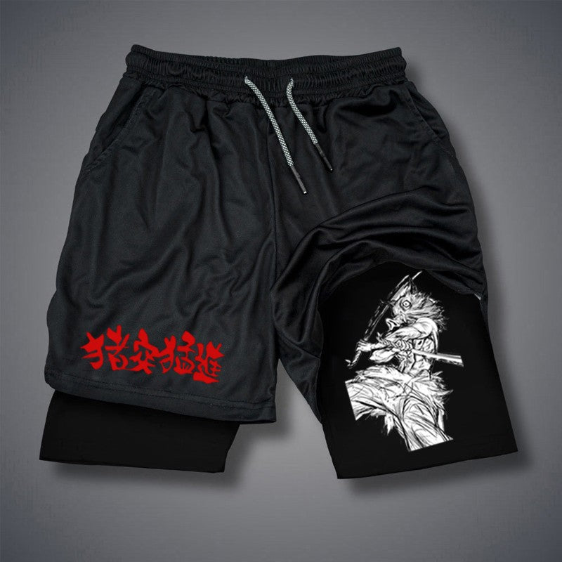 Men'S Fitness Performance Running Training Sports Shorts Fashion Print 2-In-1 Double-Layer Summer Mesh Quick-Drying Beach Shorts