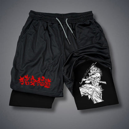 Men'S Fitness Performance Running Training Sports Shorts Fashion Print 2-In-1 Double-Layer Summer Mesh Quick-Drying Beach Shorts