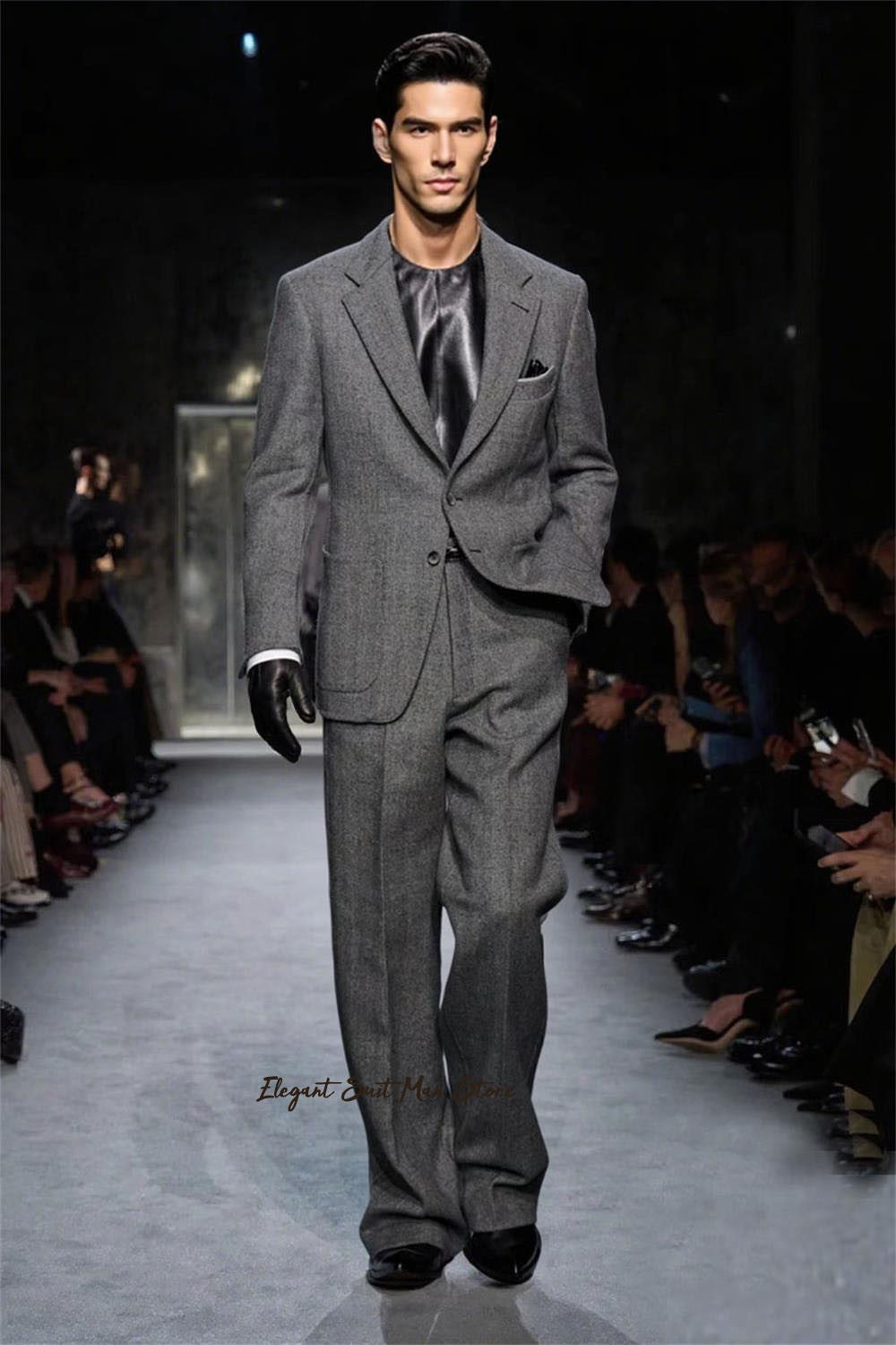 2025 Latest men's Fall Winter suit 2 piece set(Jacket+Pants) Black grey men thick business suit set Wool blend fashion Man suit