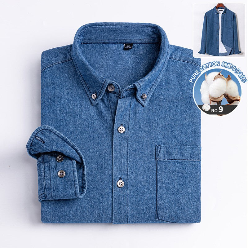 Brand Elastic Cotton Denim Shirt Men Long Sleeve Quality Cowboy Shirts for Men Casual Slim Fit Mens Designer Clothing