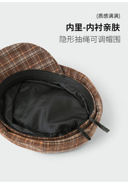 Vintage Plaid Newsboy Cap Women Men British Style Retro Artistic Octagonal Hat Female Male Casual Painter Cap Unisex Fall Winter