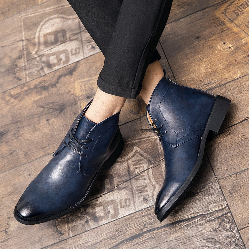 New Men Business Ankle Boots PU High Cut Short Tube Lace Up Business Brand Chelsea Boots European Style Size 38-48 Men Boots