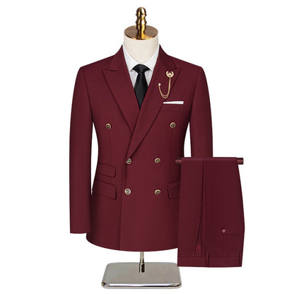 2025 Suit (Blazer+ Trousers) Men's Fashionable Gentleman Business Double-breasted British-style Banquet Host Casual Wedding Suit