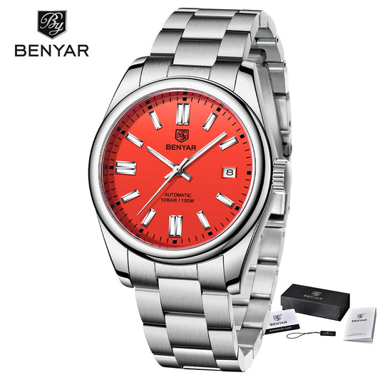 BENYAR New Luxury Automatic Watch 10Bar Waterproof Stainless Steel Men Mechanical Wristwatches Sports Diving Watch for Men