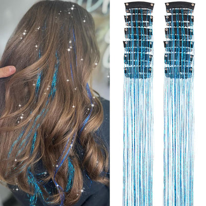 Pacote de 12 Unidades de Cabelo Extensor com Presilha, Tinsel Colorido com Brilho, Extensões de Cabelo de Fada, Acessório Cintilante para Festa de Mulheres, Meninas e Crianças